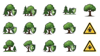 Eco-Friendly Forest Protection Icons for Environmental Campaigns