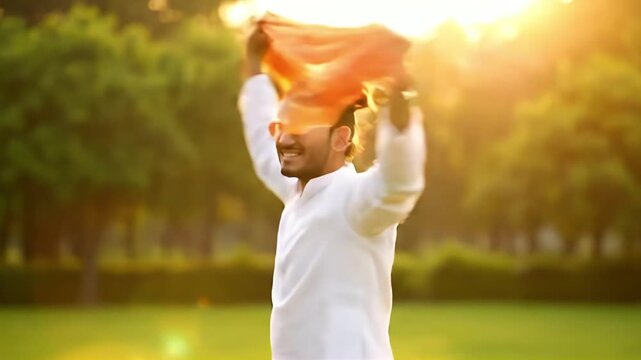 Indian man doing Bollywood dance at a park
