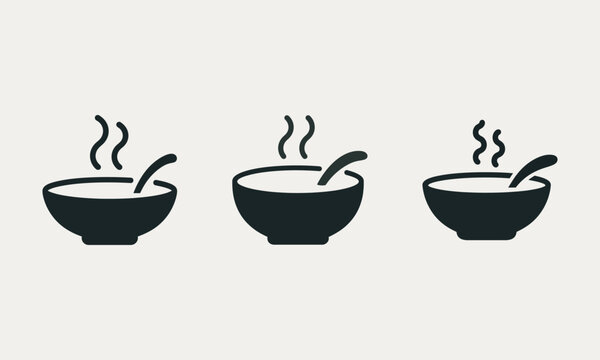 Black silhouette of steaming bowls with spoons, vector illustration