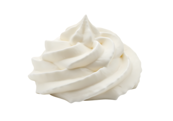A delicious, light, and fluffy dollop of fresh whipped cream isolated on a black background.
