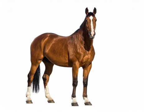 Photo of an American Standardbred horse isolated on a white background. Elegant harness racing breed, ideal for equestrian, farm, and animal photography