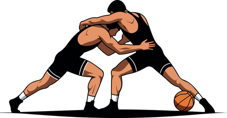 Two Wrestlers Grapple in Black Singlets During a Match