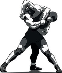 Two Wrestlers Grappling in Black Singlets Dynamic Action Pose Isolated