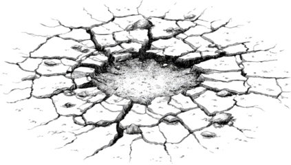Abstract textured crater or impact with radiating fibrous network