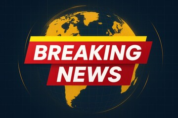 A breaking news alert appears with a world map background to inform viewers about current events in real time and share important updates.
