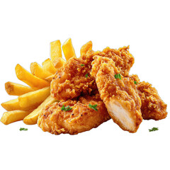 Crispy golden chicken strips and thick-cut fries, seasoned with herbs