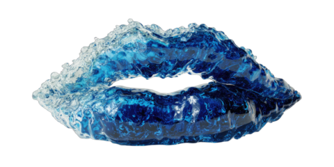 Abstract blue liquid lips, digitally rendered, with a textured, glossy appearance