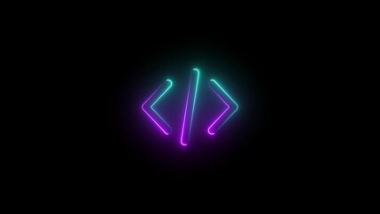Neon coding icon animation with glowing light effect, programming and software development symbol for digital interface and technology design. - Powered by Adobe