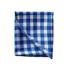 Folded blue and white checkered fabric, top-down view, textile
