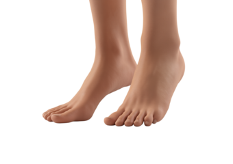 Close up of bare human feet with visible toes and ankles isolated on a transparent background bare feet