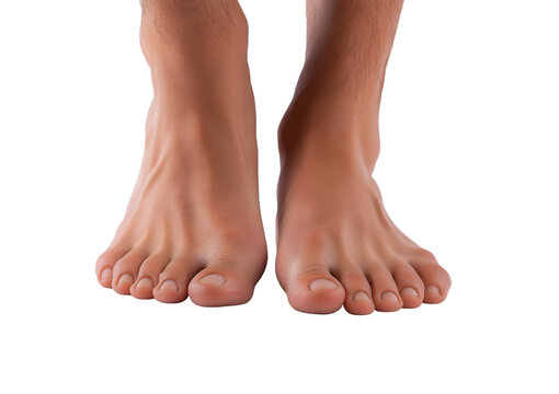 Close up of a man's bare feet showing soles and toes against a plain background isolated on a transparent background