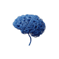 Intricate blue fibers form a stylized human brain on a black background