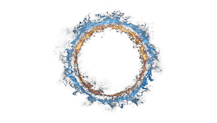 A vibrant, fiery ring with wisps of blue smoke on a black background