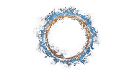A vibrant, fiery ring with wisps of blue smoke on a black background