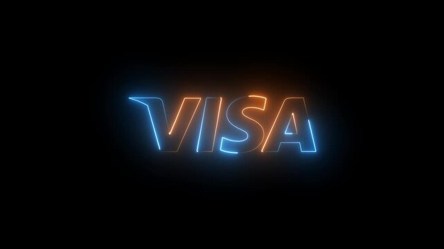 VISA Neon Glow Text Logo on Dark Background. Digital Payment Brand Concept, Fintech Technology, and Modern Financial Network Design.