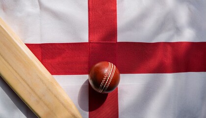 cricket bat and ball placing on england flag