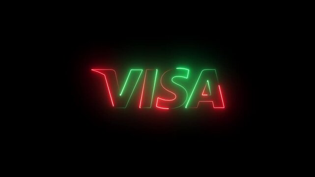 VISA Neon Glow Text Logo on Dark Background. Digital Payment Brand Concept, Fintech Technology, and Modern Financial Network Design.