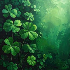 Lush, verdant depiction of lucky shamrocks in a painterly style