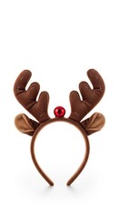Reindeer Antlers Headband Costume Red Bell Accessory Ears Brown Isolated White Background Christmas Party