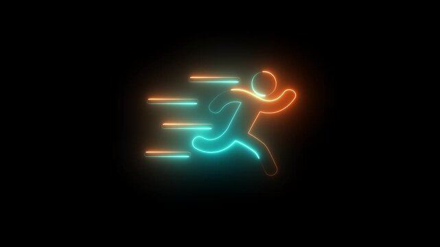 Neon glowing runner icon with speed motion lines, futuristic fast pace concept, dynamic energy, movement, athletic performance illustration