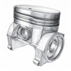 Pencil sketch of an engine piston with intricate detail