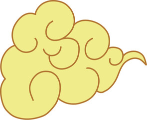 Stylized Yellow Cloud Chinese AsianOrnament Illustration with Curved Line Art