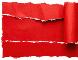 Torn red paper reveals white beneath, with a rolled edge