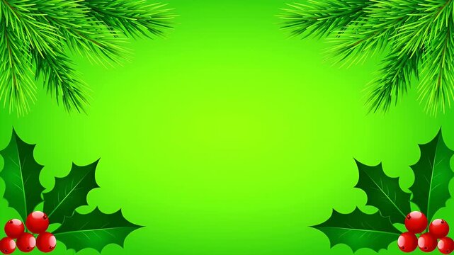 Christmas border design with fir branches and red holly berries