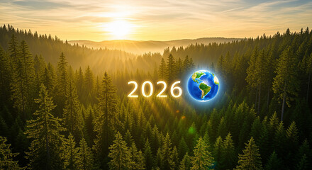 Happy New Year and Merry Christmas. The concept of the New Year in the forest.