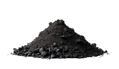 Dark, granular pile of crushed dark rock on a black background
