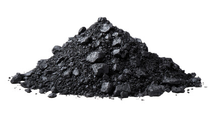 A pile of rough, dark, granular material resembling crushed coal