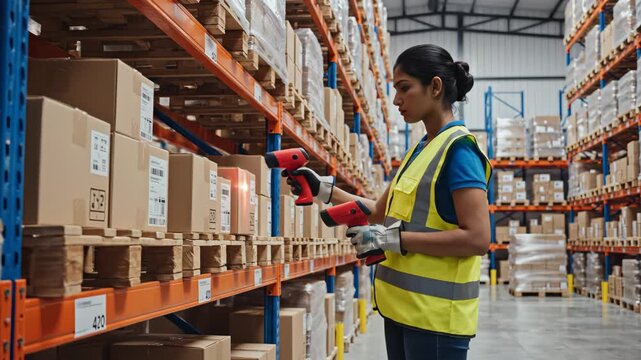Warehouse worker scanning boxes
