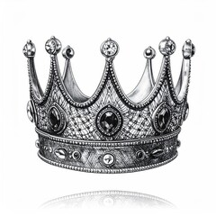 Intricately detailed sketch of a royal crown with jewels, isolated