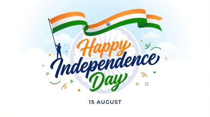 india flag for independence day on white background with waving ribbon flag and date