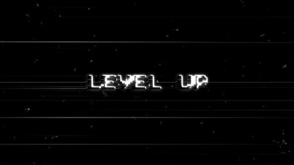Level up glitch animation ideal for gaming articles, software blogs, or tech presentations needing retro glitch visuals. Perfect for tech themes. - Powered by Adobe