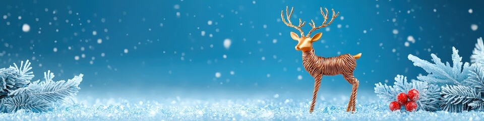 Ornamental Reindeer Decoration Amidst Snowy Landscape for Holiday Celebration