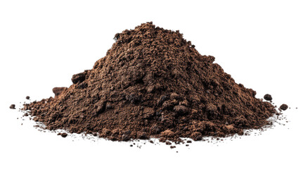 A conical pile of dark, granular soil, with textured clumps