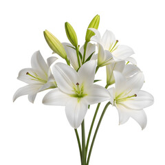 Fototapeta premium Elegant white lilies bouquet isolated on transparent background