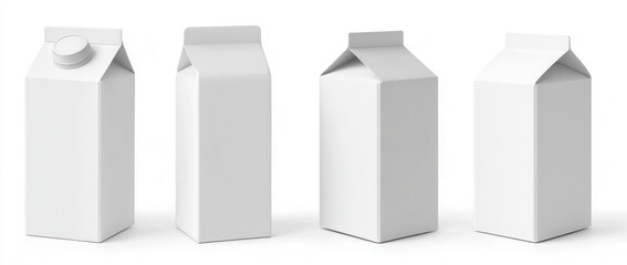 Different types of empty carton containers on a white background from various angles showing simple design