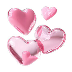 Four shiny pink heart shapes on a black background