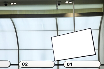 Modern interior with blank Queue screens for mockup.