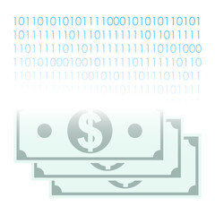 Cash dollars are converted into digital virtual currencies. Introduction of electronic means of payment and digital money into the banking system. Isolated vector on white background