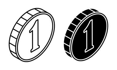 Linear isometric icon. One dollar coin. Simple vector isolated on white background