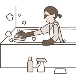 風呂掃除をする40代女性のイラスト