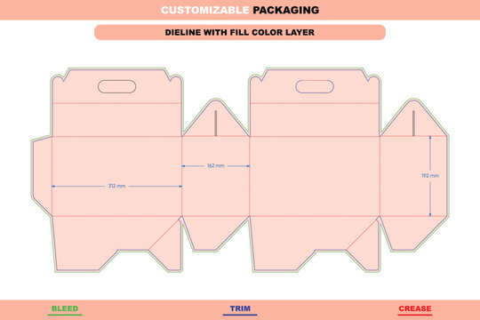 Polygonal side box dieline vector with handle and tuck end flaps engineered for gable style packaging folding layouts and professional template design