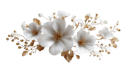 Elegant white blossoms intertwined with golden branches and buds