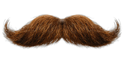 A fluffy brown mustache with curved ends on a black background
