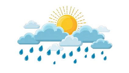 Sunny and rainy weather icons with clouds, sun, and rain