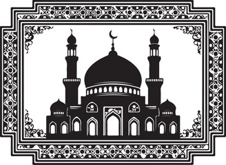 Islamic Mosque Silhouette with Ornate Floral Arch Design