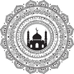 Islamic Mosque Silhouette with Ornate Floral Arch Design